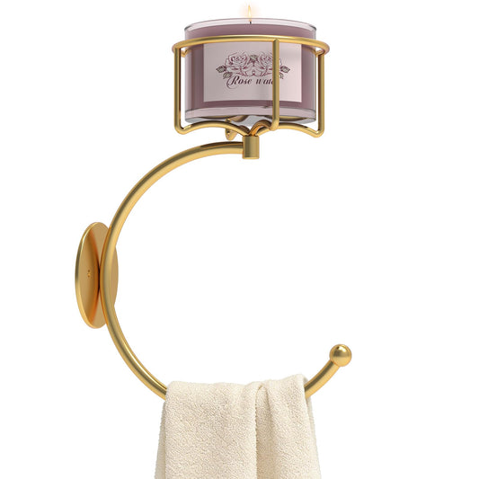 Premium 2-in-1 Vintage Hand Towel Holder with Candle Holder for Wall - Rustic Bathroom Towel Ring, Elegant Decor Basket Hook, Heavy-Duty Metal Wall Mount Hanger (Antique Bronze)