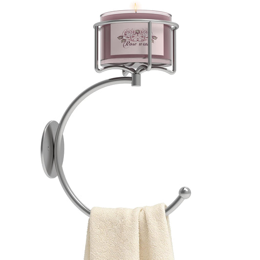 Premium 2-in-1 Vintage Hand Towel Holder with Candle Holder for Wall - Rustic Bathroom Towel Ring, Elegant Decor Basket Hook, Heavy-Duty Metal Wall Mount Hanger (Antique Bronze)
