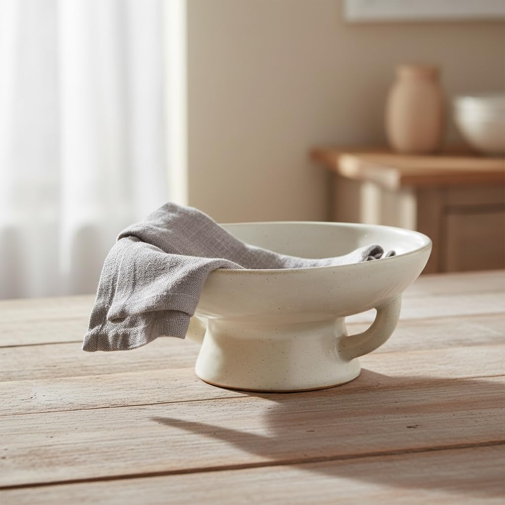 Creative Co-Op Stoneware Bowl with Handle and Base, Black Reactive Glaze