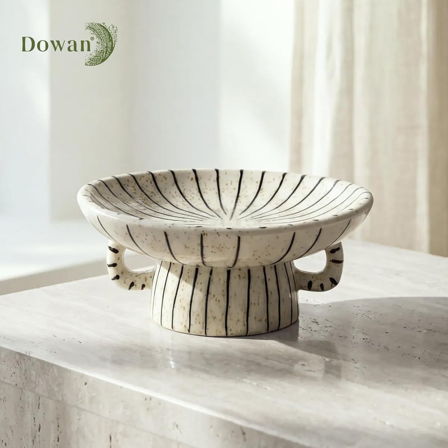 DOWAN 10.5'' Large Decorative Bowls, Handcrafted Ceramic Bowls for Home Decor, Centerpieces for Tables, Chic Key Holder for Entry Table, Unique Hand-painted Modern Art Deco Bowl