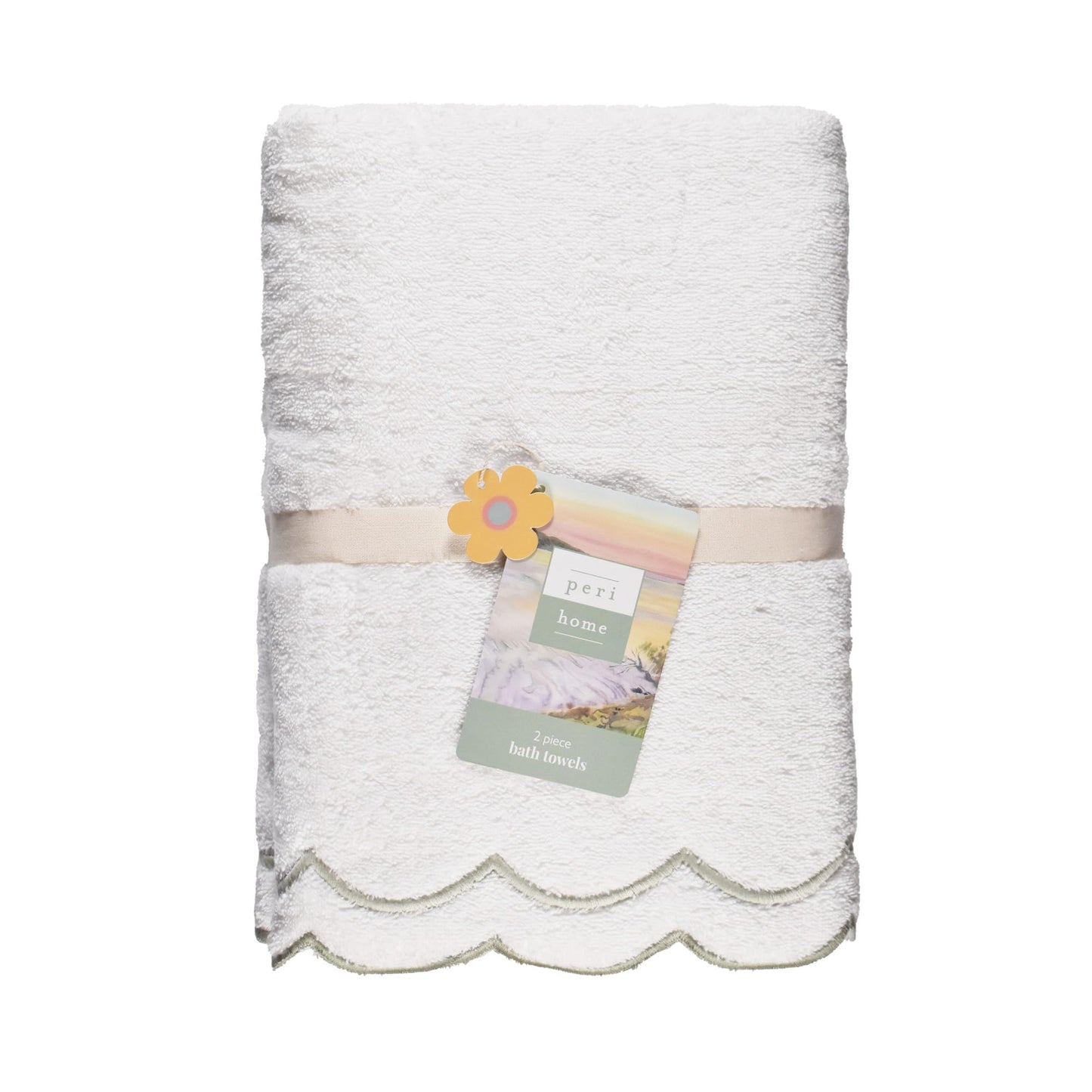 Peri Home 100% Cotton Hand Towel for Bathroom, Embroidered, Soft & Absorbent, 500 GSM, 1 Piece, 16" x 27", White with Blue Scallop