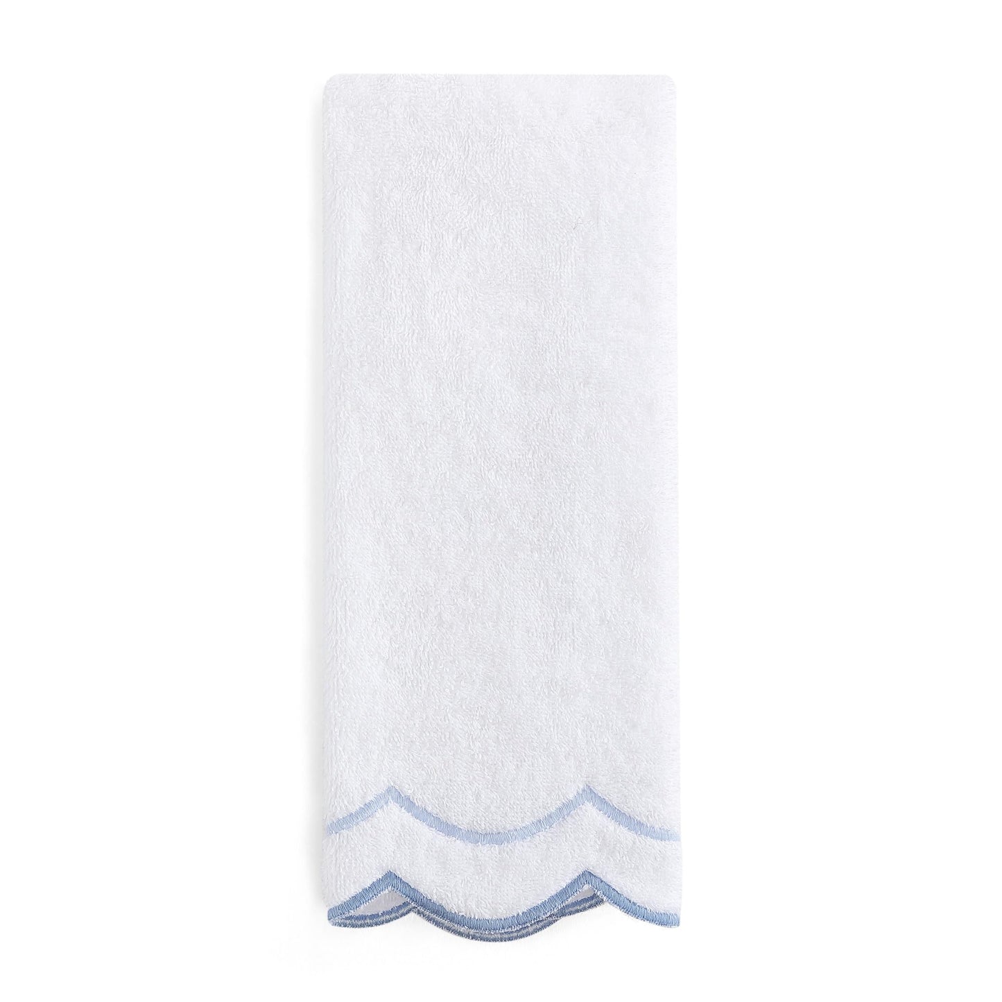 Peri Home 100% Cotton Hand Towel for Bathroom, Embroidered, Soft & Absorbent, 500 GSM, 1 Piece, 16" x 27", White with Blue Scallop