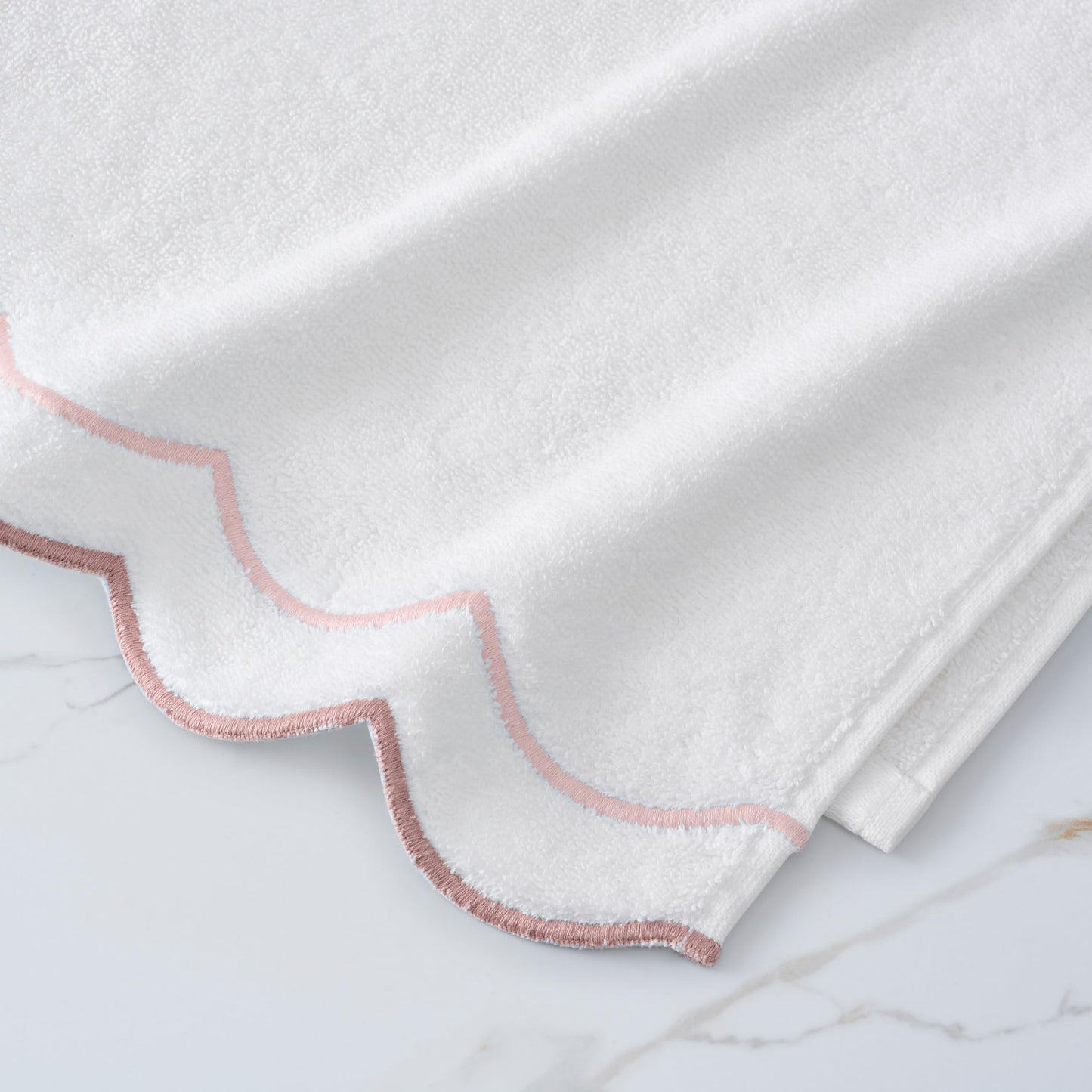 Peri Home 100% Cotton Hand Towel for Bathroom, Embroidered, Soft & Absorbent, 500 GSM, 1 Piece, 16" x 27", White with Blue Scallop