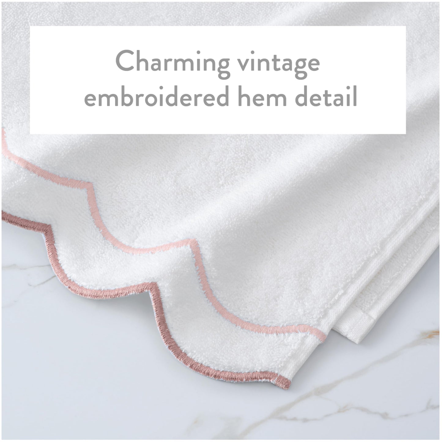 Peri Home 100% Cotton Hand Towel for Bathroom, Embroidered, Soft & Absorbent, 500 GSM, 1 Piece, 16" x 27", White with Blue Scallop