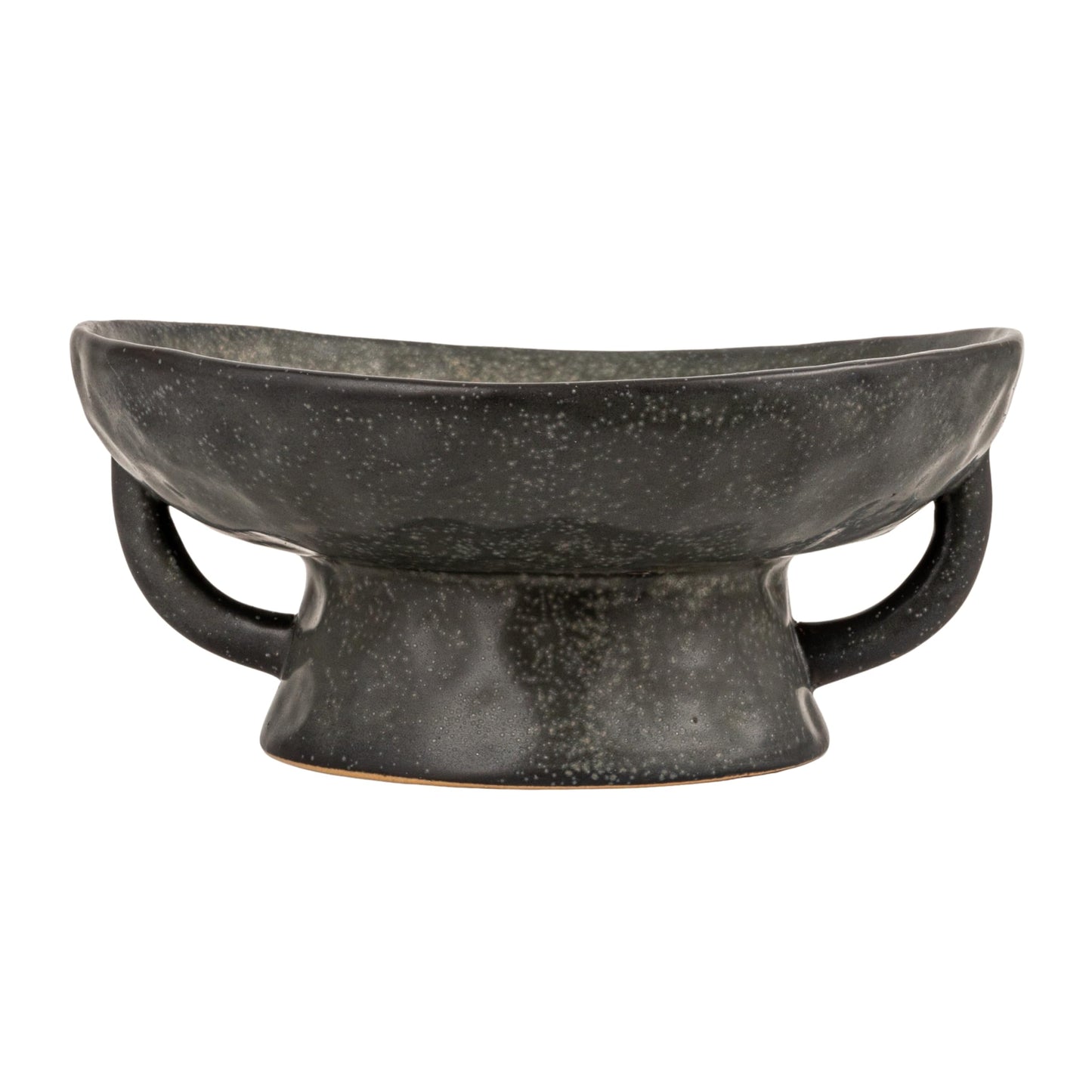 Creative Co-Op Stoneware Bowl with Handle and Base, Black Reactive Glaze
