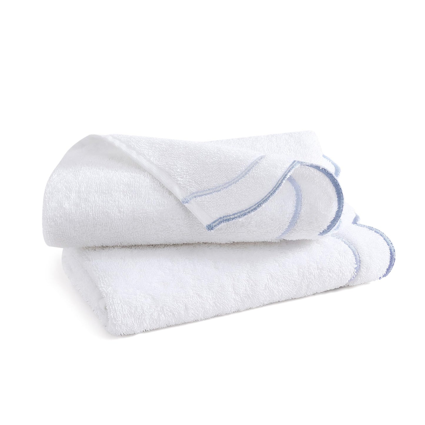 Peri Home 100% Cotton Hand Towel for Bathroom, Embroidered, Soft & Absorbent, 500 GSM, 1 Piece, 16" x 27", White with Blue Scallop