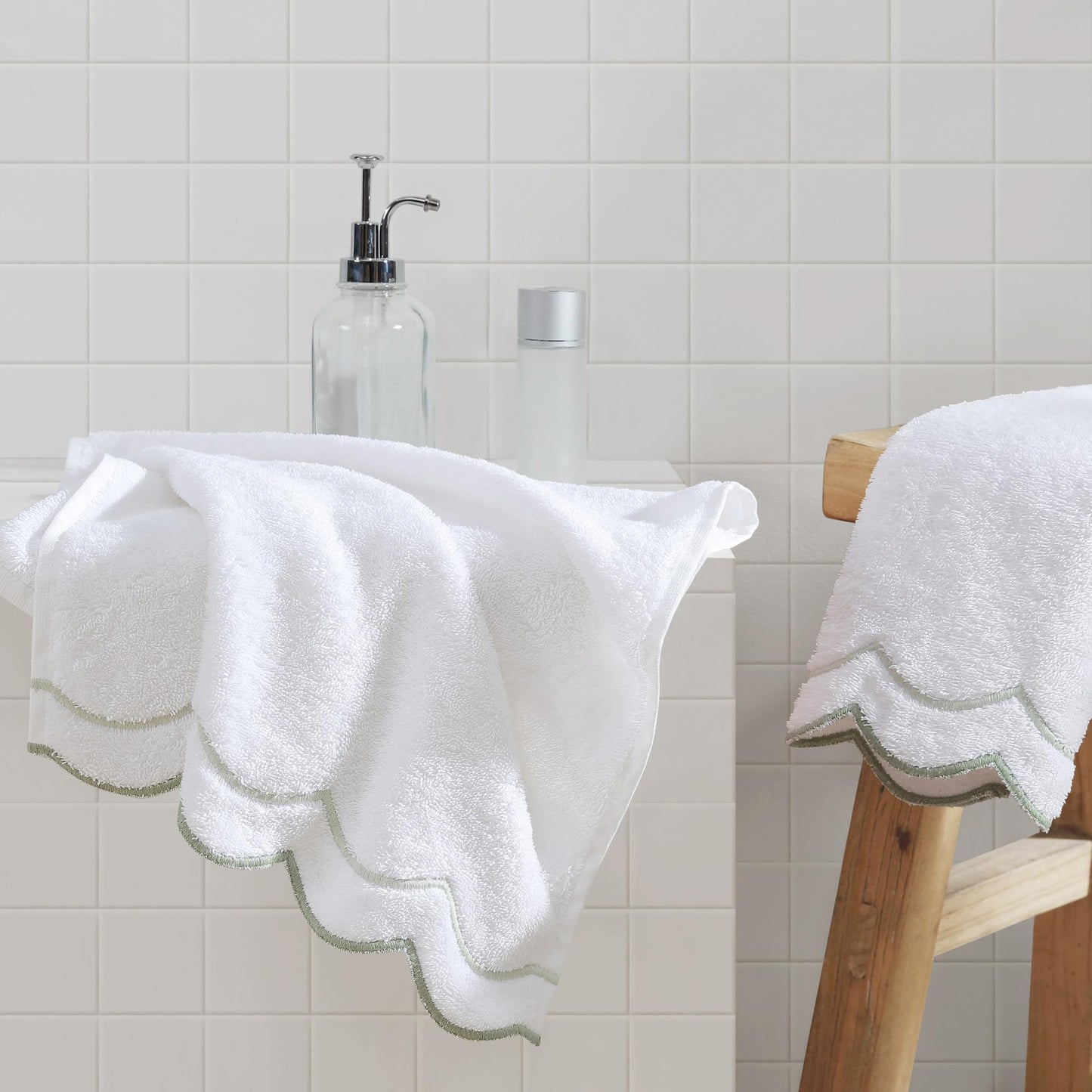 Peri Home 100% Cotton Hand Towel for Bathroom, Embroidered, Soft & Absorbent, 500 GSM, 1 Piece, 16" x 27", White with Blue Scallop