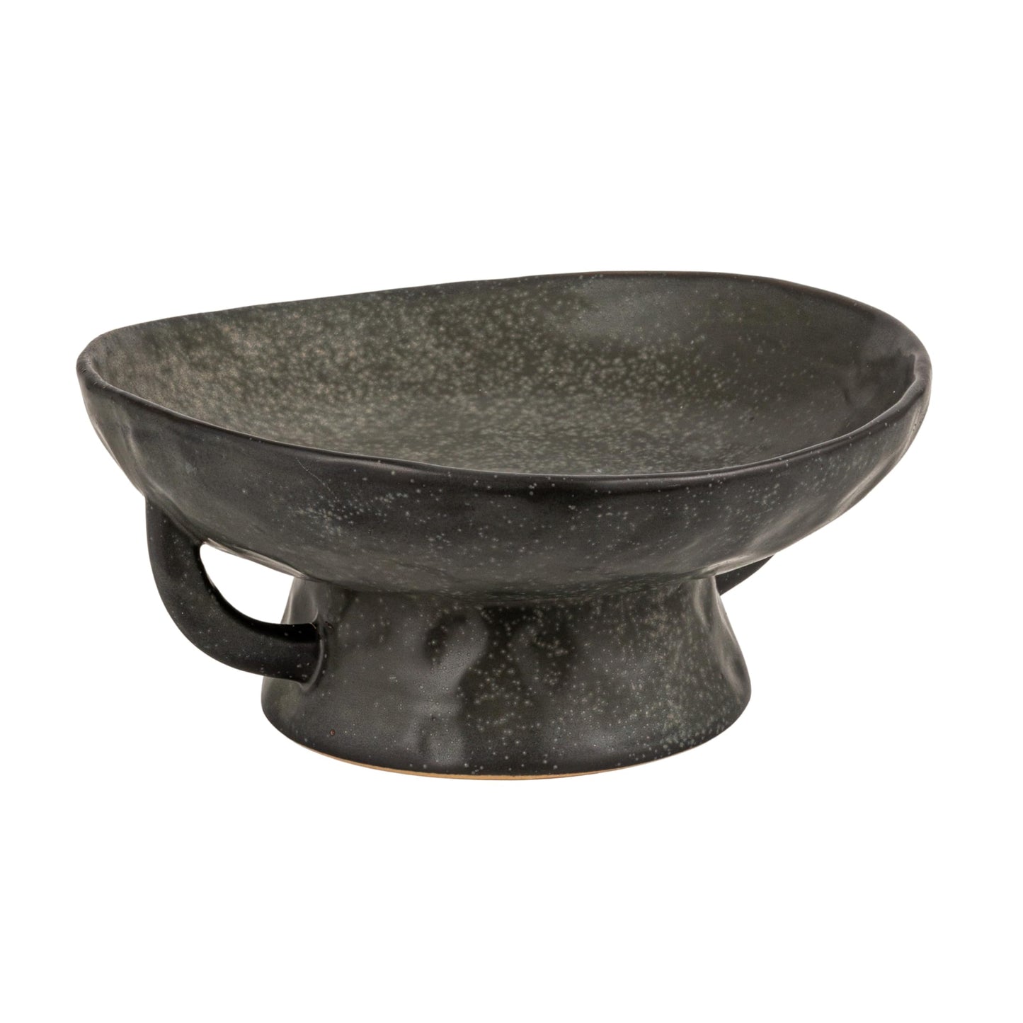 Creative Co-Op Stoneware Bowl with Handle and Base, Black Reactive Glaze