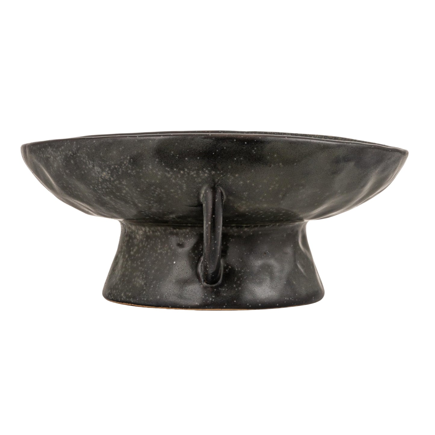 Creative Co-Op Stoneware Bowl with Handle and Base, Black Reactive Glaze