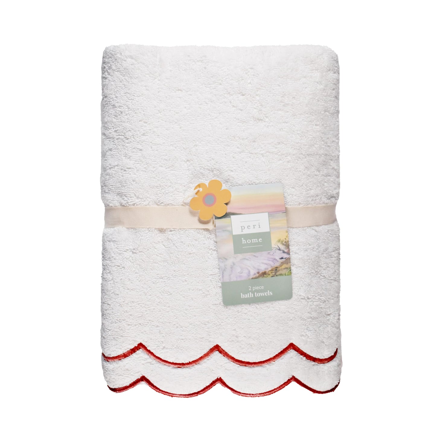 Peri Home 100% Cotton Hand Towel for Bathroom, Embroidered, Soft & Absorbent, 500 GSM, 1 Piece, 16" x 27", White with Blue Scallop