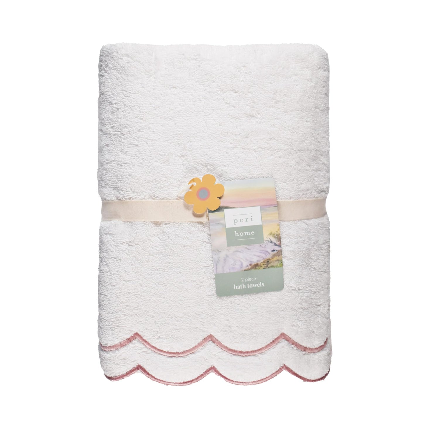 Peri Home 100% Cotton Hand Towel for Bathroom, Embroidered, Soft & Absorbent, 500 GSM, 1 Piece, 16" x 27", White with Blue Scallop