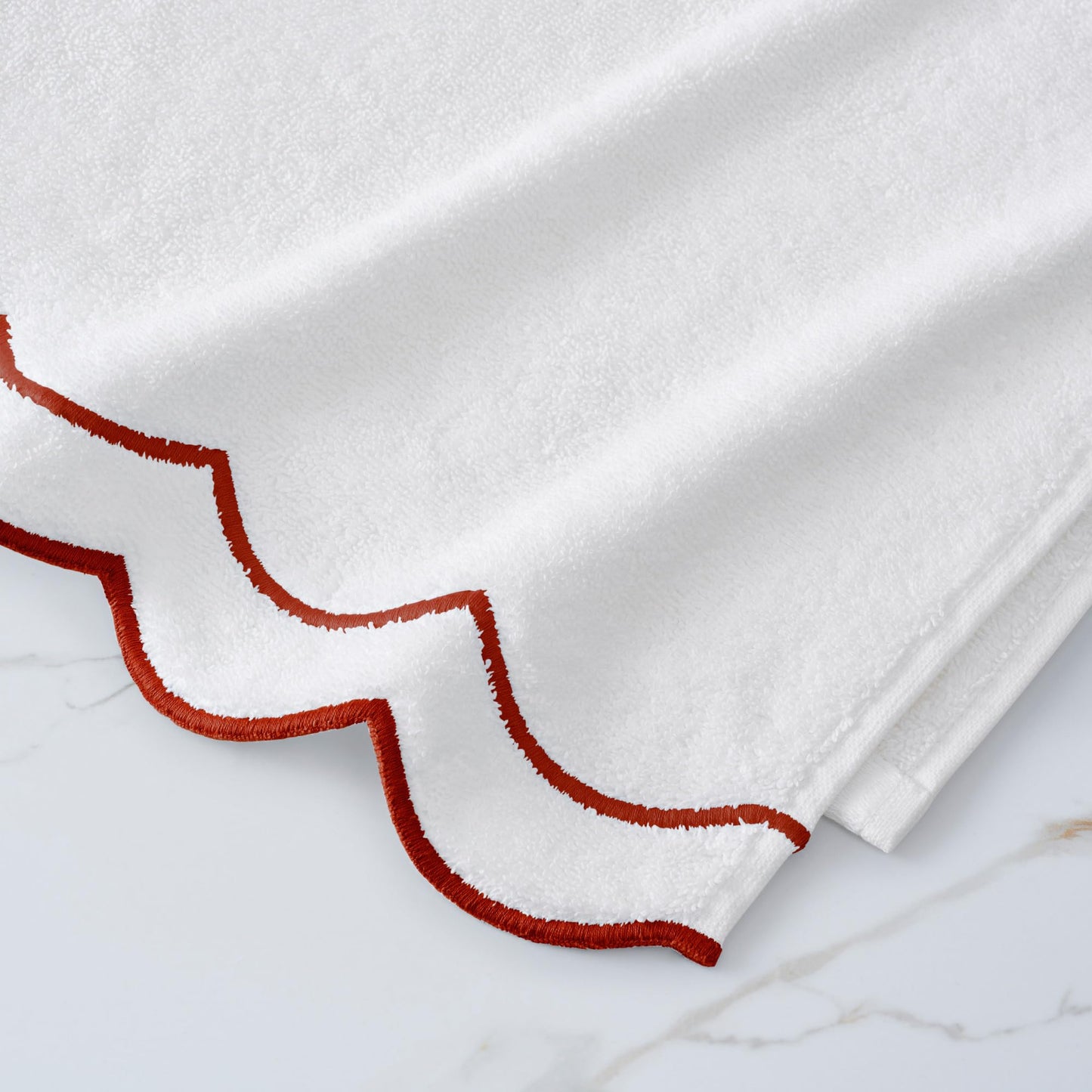 Peri Home 100% Cotton Hand Towel for Bathroom, Embroidered, Soft & Absorbent, 500 GSM, 1 Piece, 16" x 27", White with Blue Scallop