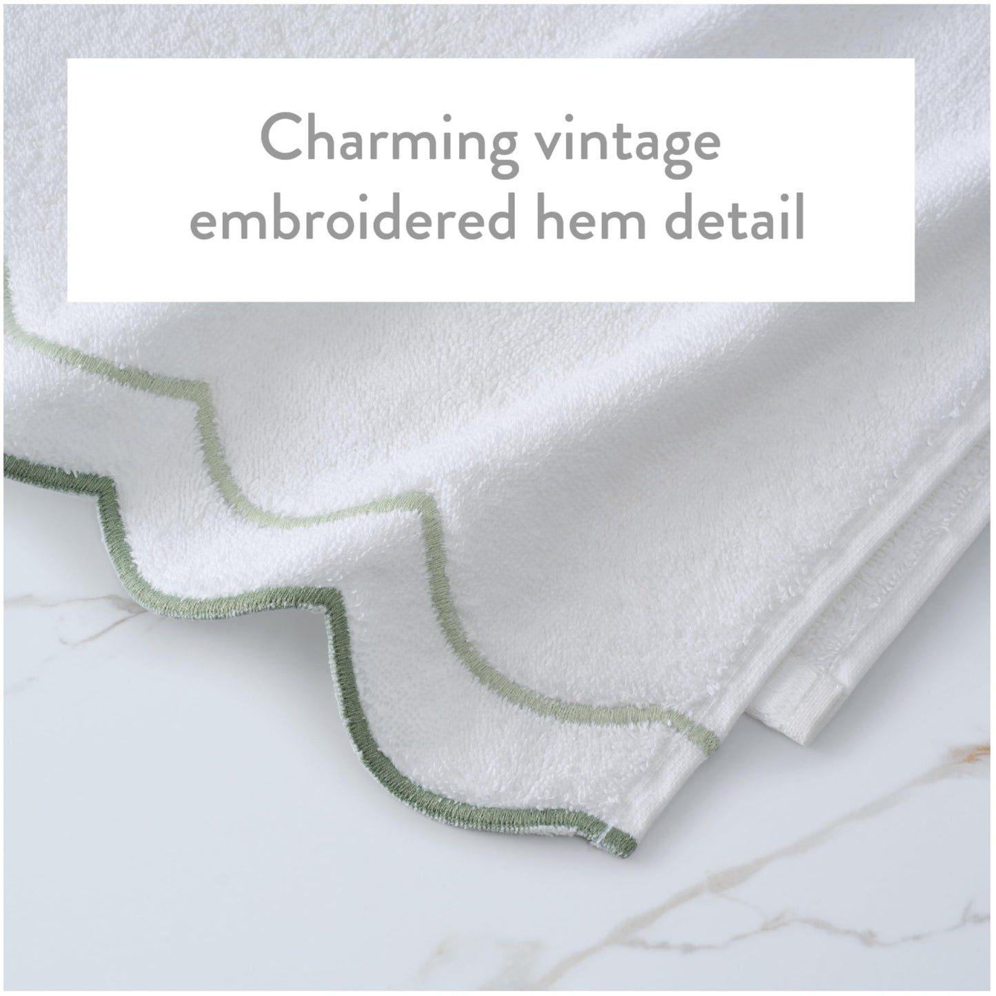 Peri Home 100% Cotton Hand Towel for Bathroom, Embroidered, Soft & Absorbent, 500 GSM, 1 Piece, 16" x 27", White with Blue Scallop