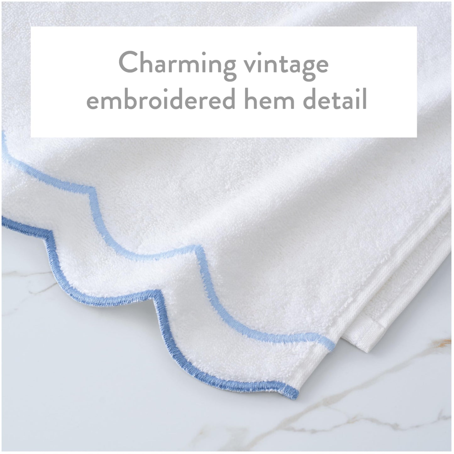 Peri Home 100% Cotton Hand Towel for Bathroom, Embroidered, Soft & Absorbent, 500 GSM, 1 Piece, 16" x 27", White with Blue Scallop