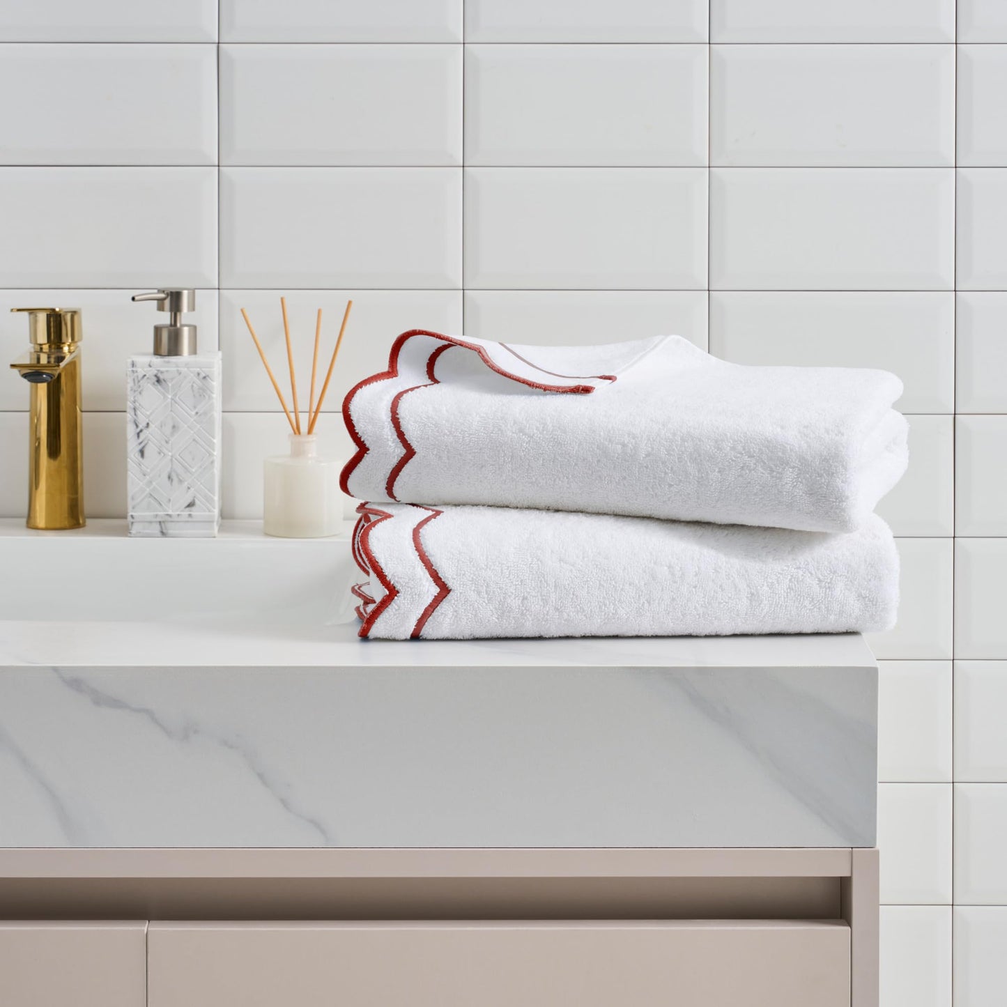Peri Home 100% Cotton Hand Towel for Bathroom, Embroidered, Soft & Absorbent, 500 GSM, 1 Piece, 16" x 27", White with Blue Scallop