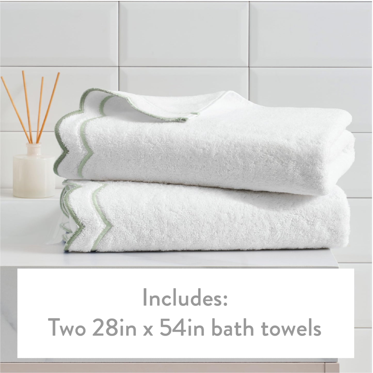 Peri Home 100% Cotton Hand Towel for Bathroom, Embroidered, Soft & Absorbent, 500 GSM, 1 Piece, 16" x 27", White with Blue Scallop