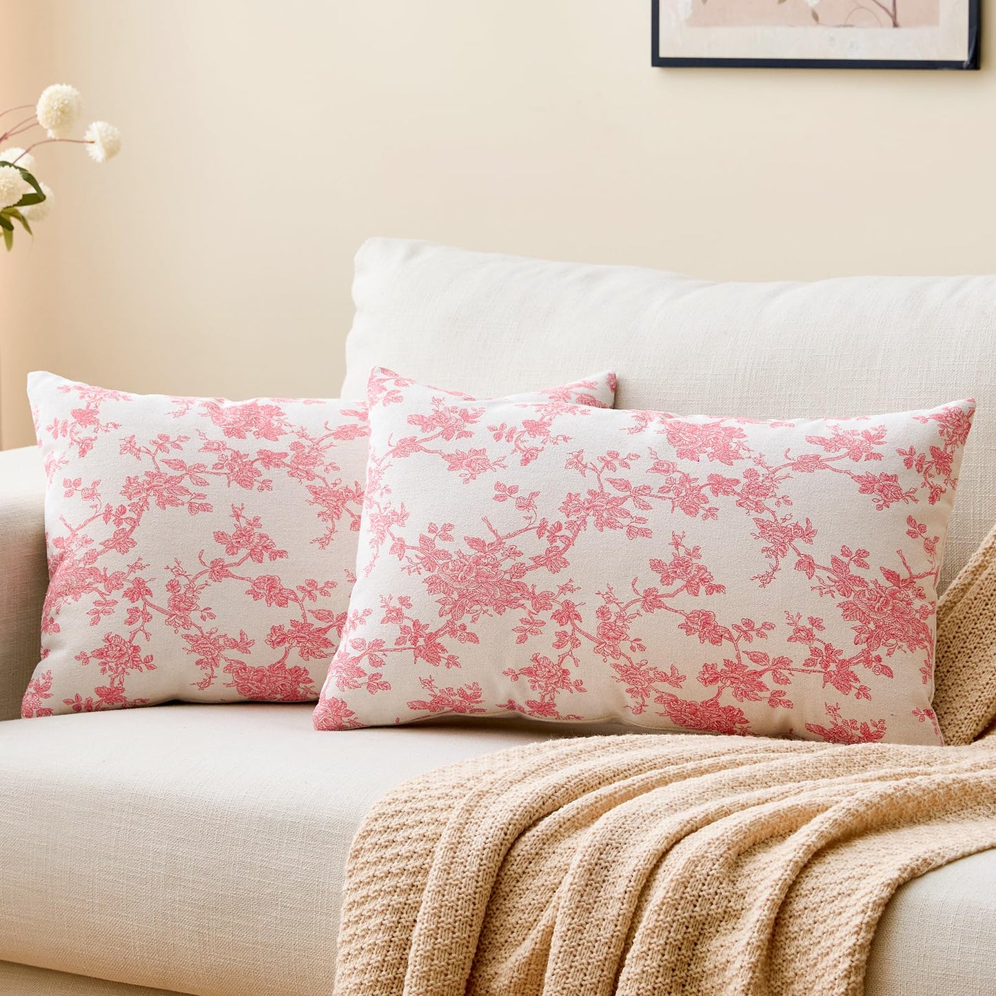Cotton Pastoral Floral Throw Pillow Covers 18x18 Set of 2