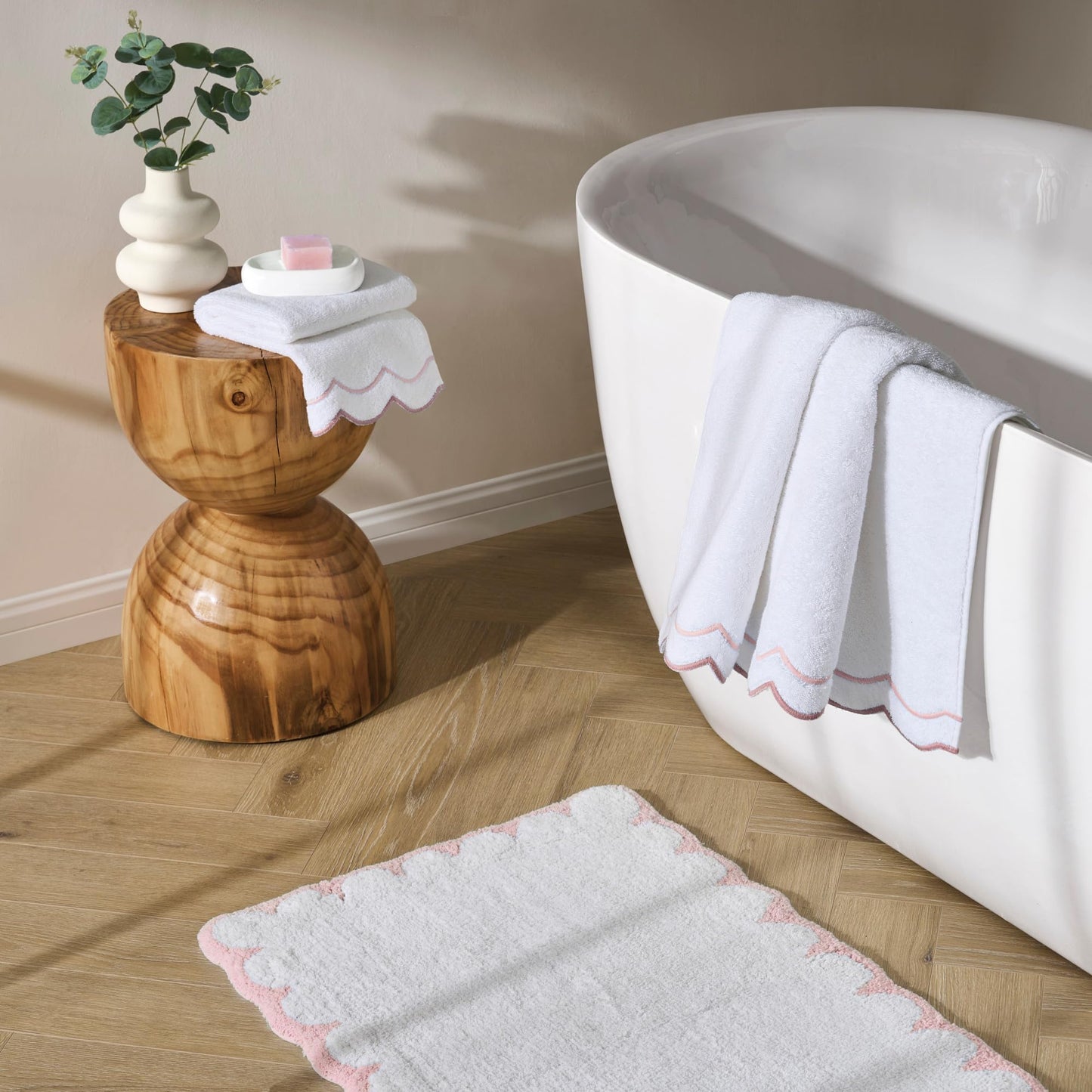 Peri Home 100% Cotton Hand Towel for Bathroom, Embroidered, Soft & Absorbent, 500 GSM, 1 Piece, 16" x 27", White with Blue Scallop