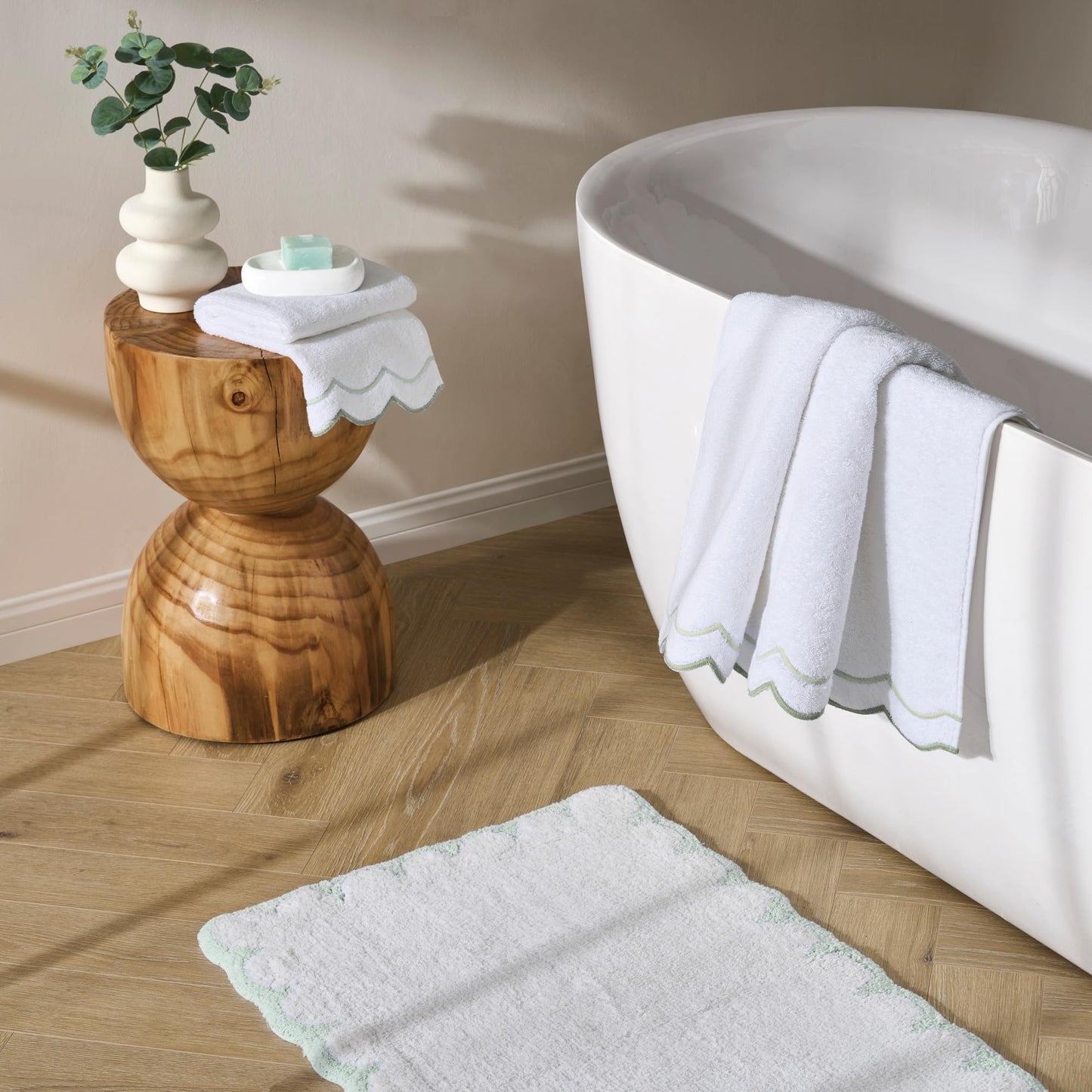 Peri Home 100% Cotton Hand Towel for Bathroom, Embroidered, Soft & Absorbent, 500 GSM, 1 Piece, 16" x 27", White with Blue Scallop