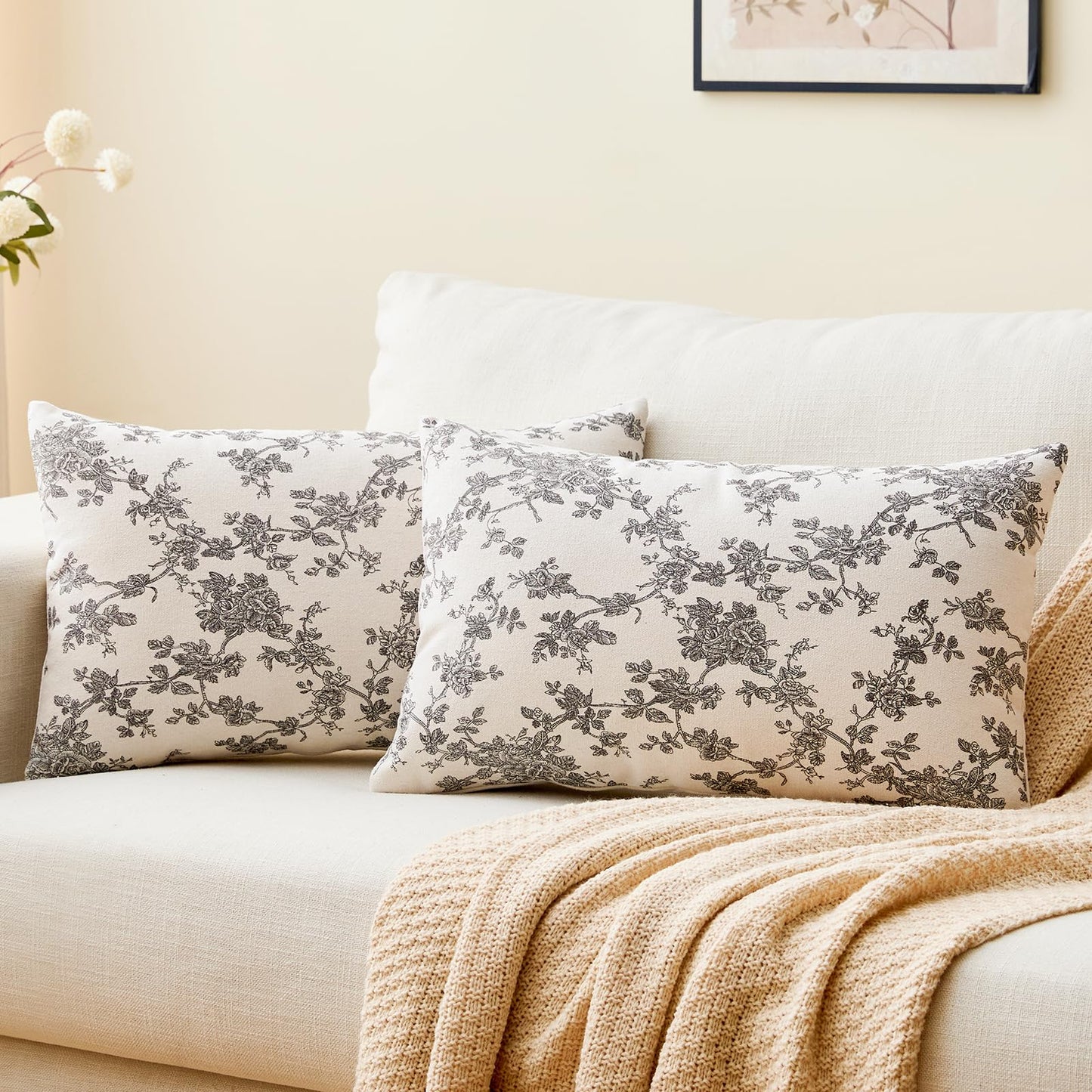 Cotton Pastoral Floral Throw Pillow Covers 18x18 Set of 2