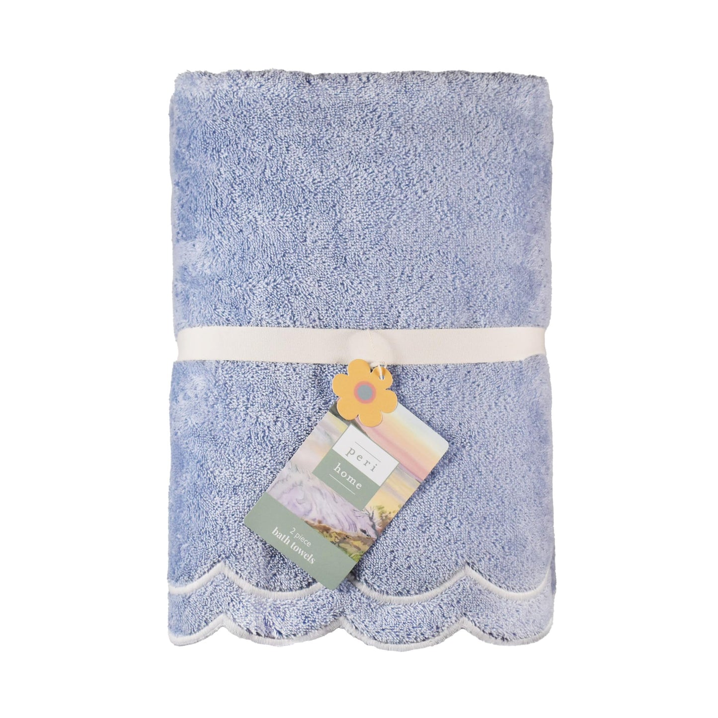 Peri Home 100% Cotton Hand Towel for Bathroom, Embroidered, Soft & Absorbent, 500 GSM, 1 Piece, 16" x 27", White with Blue Scallop
