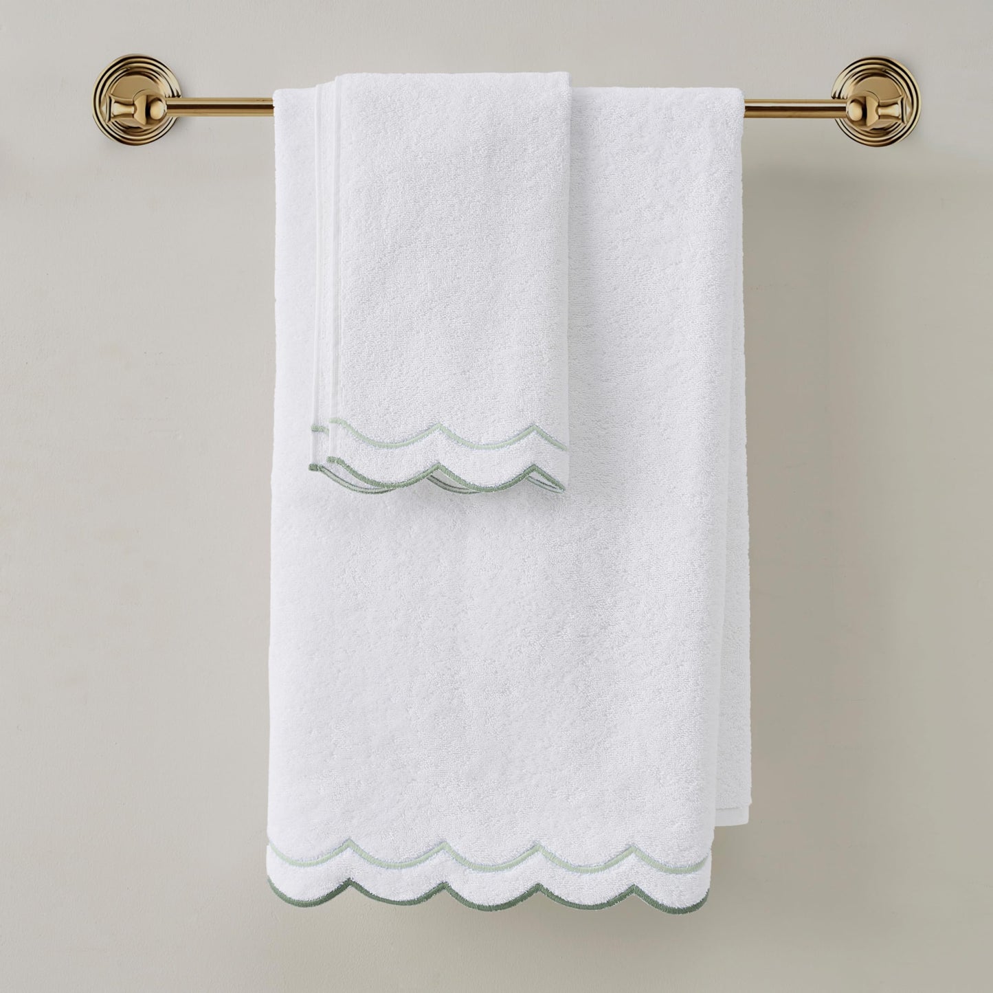 Peri Home 100% Cotton Hand Towel for Bathroom, Embroidered, Soft & Absorbent, 500 GSM, 1 Piece, 16" x 27", White with Blue Scallop