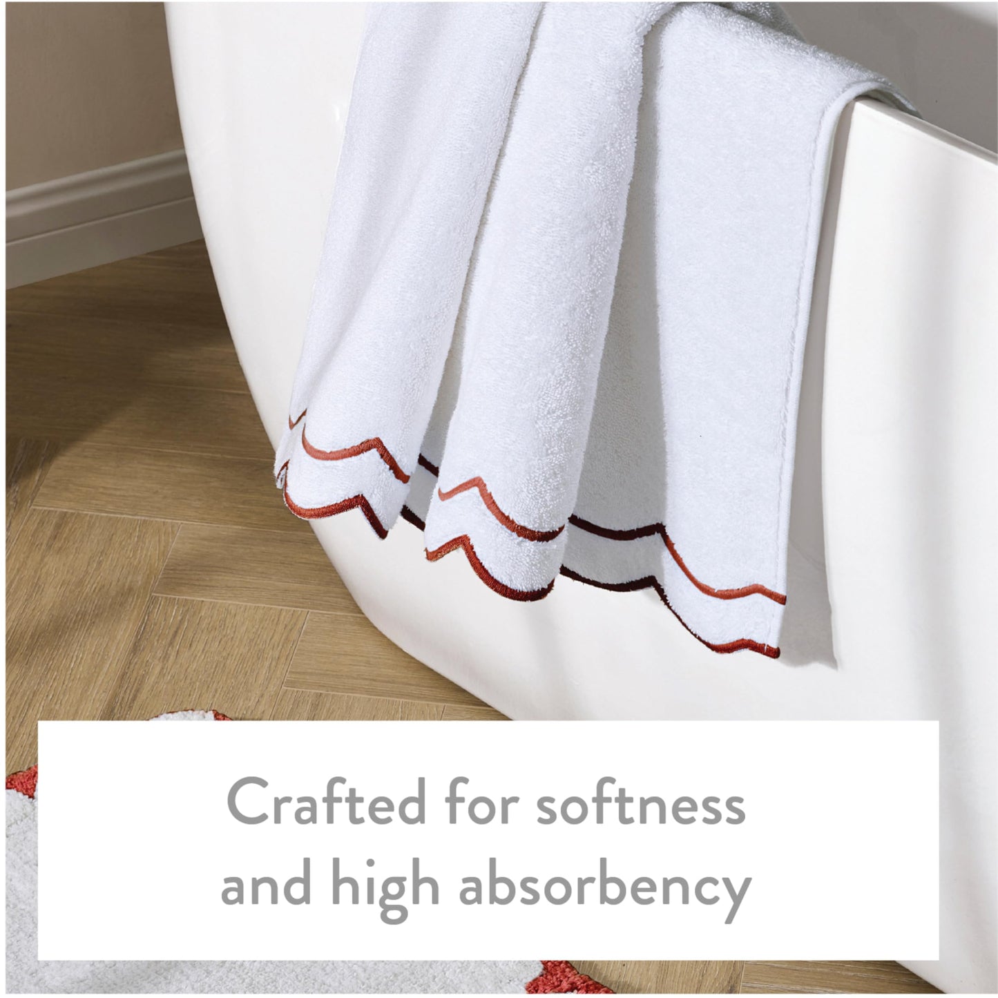 Peri Home 100% Cotton Hand Towel for Bathroom, Embroidered, Soft & Absorbent, 500 GSM, 1 Piece, 16" x 27", White with Blue Scallop