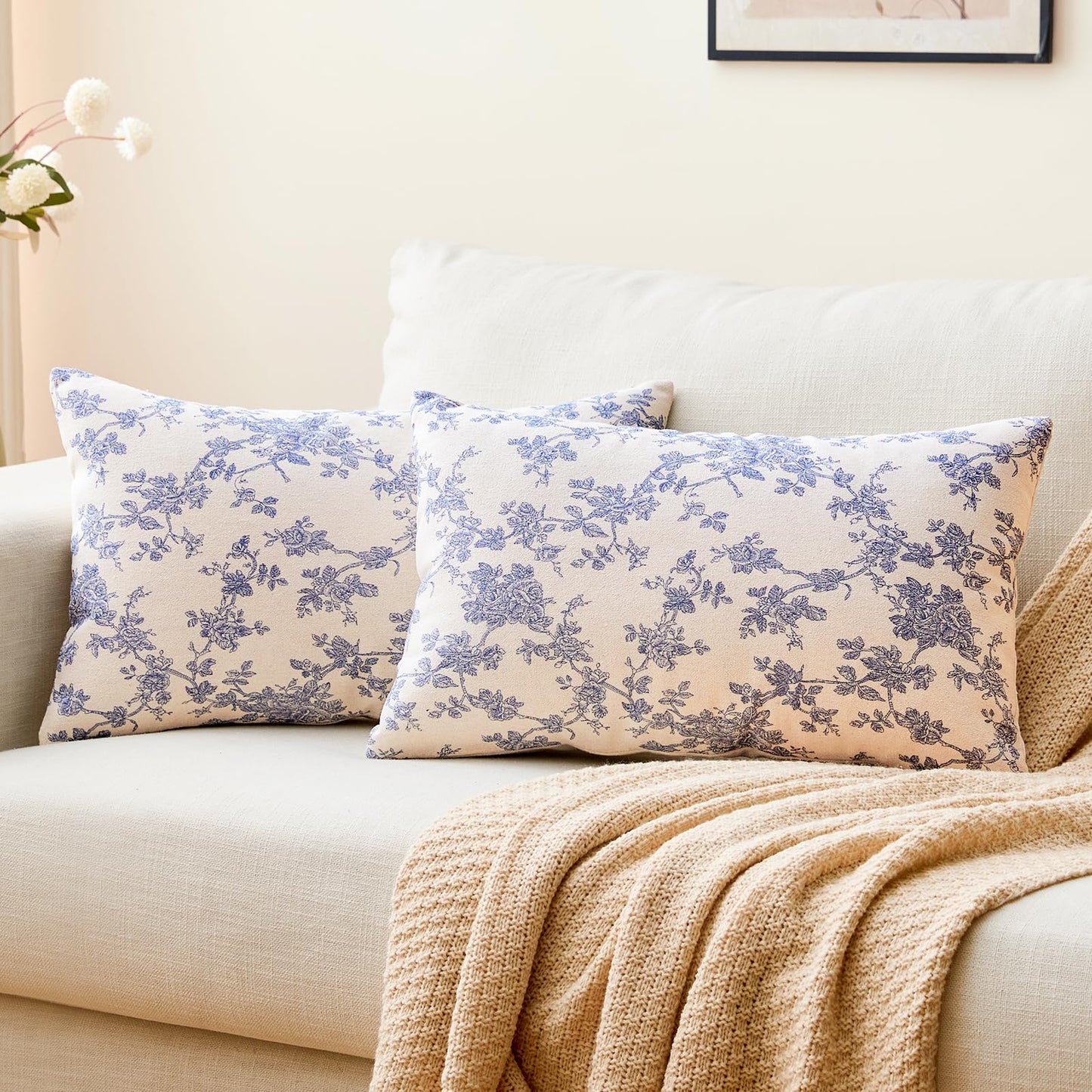 Cotton Pastoral Floral Throw Pillow Covers 18x18 Set of 2