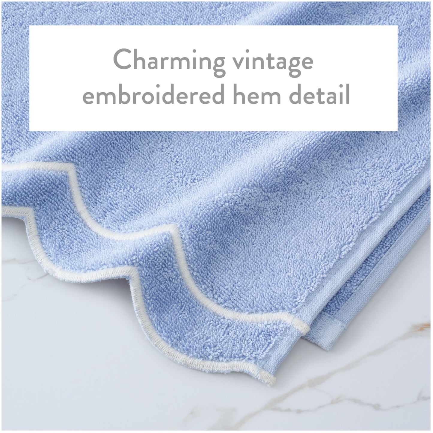 Peri Home 100% Cotton Hand Towel for Bathroom, Embroidered, Soft & Absorbent, 500 GSM, 1 Piece, 16" x 27", White with Blue Scallop