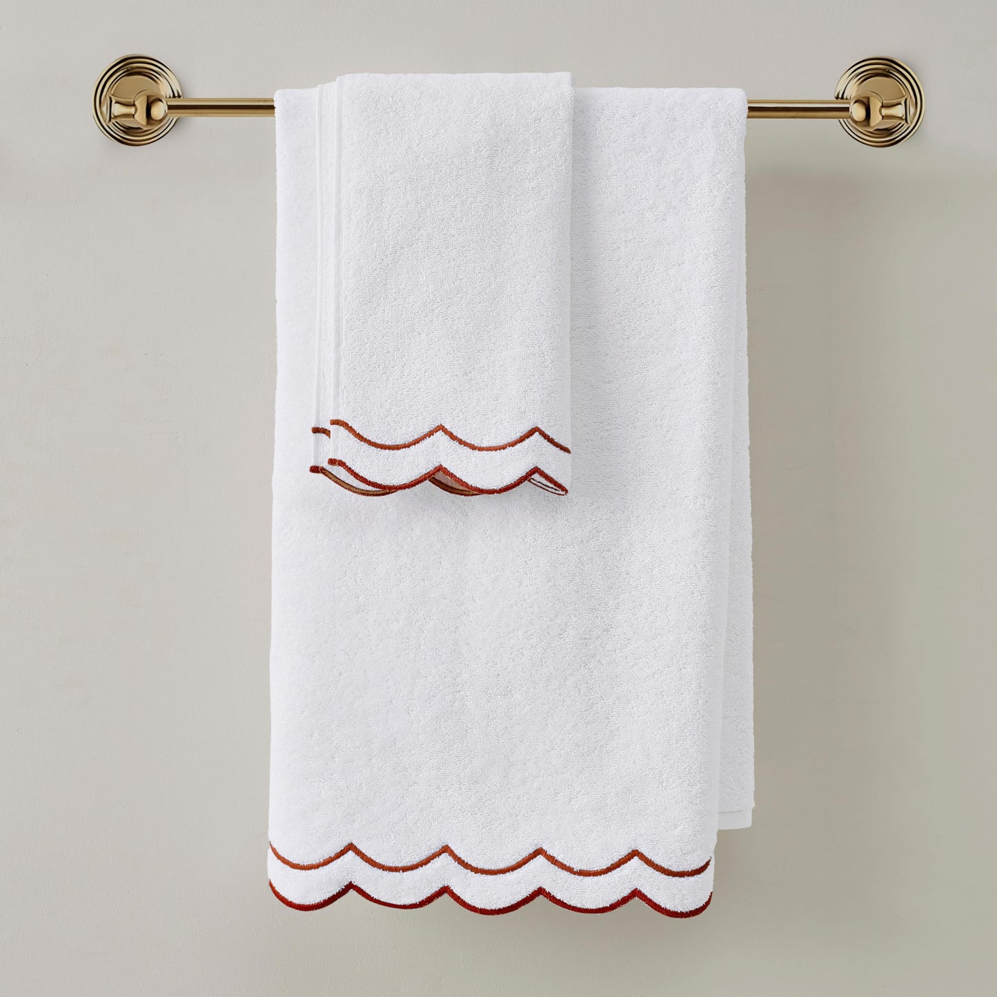 Peri Home 100% Cotton Hand Towel for Bathroom, Embroidered, Soft & Absorbent, 500 GSM, 1 Piece, 16" x 27", White with Blue Scallop