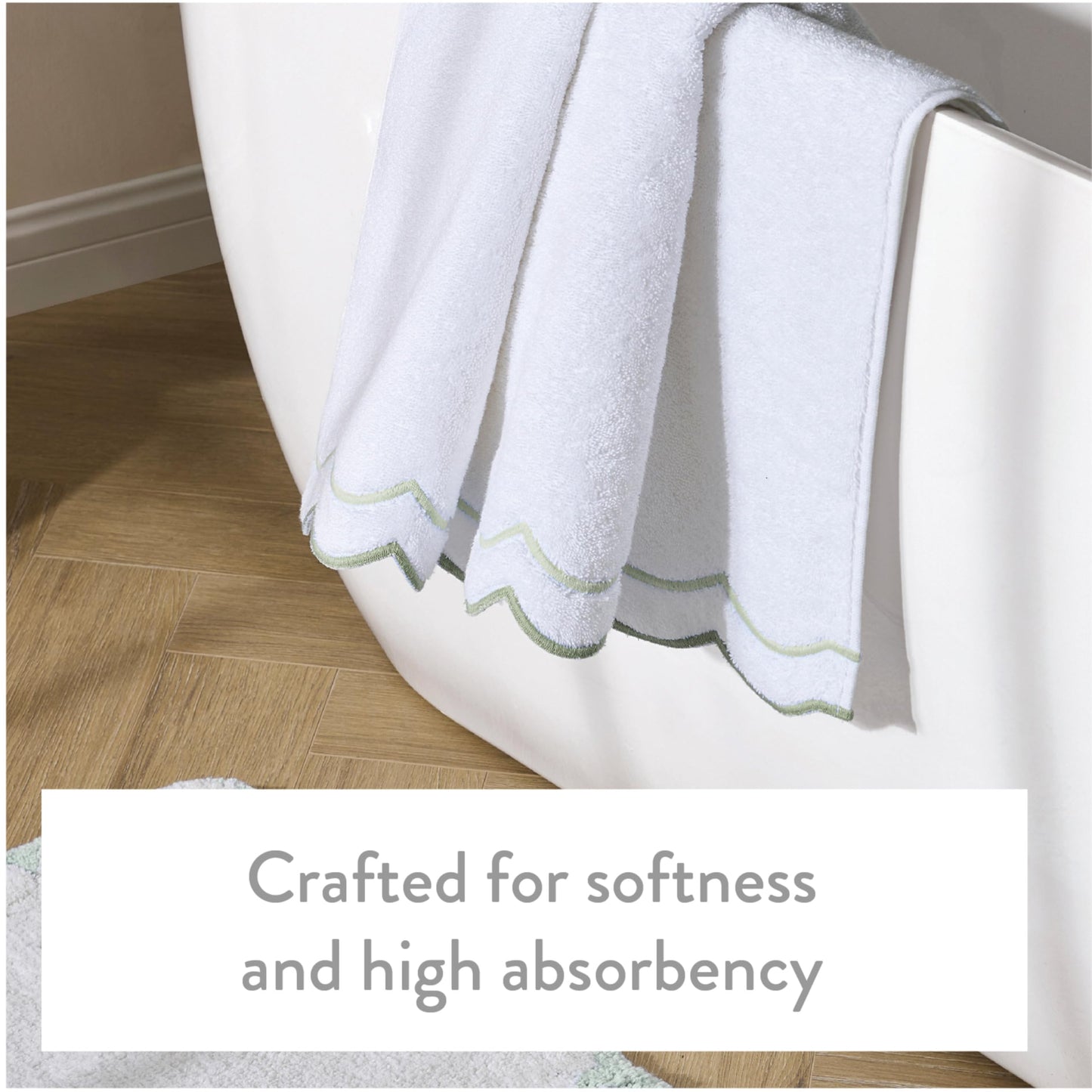 Peri Home 100% Cotton Hand Towel for Bathroom, Embroidered, Soft & Absorbent, 500 GSM, 1 Piece, 16" x 27", White with Blue Scallop