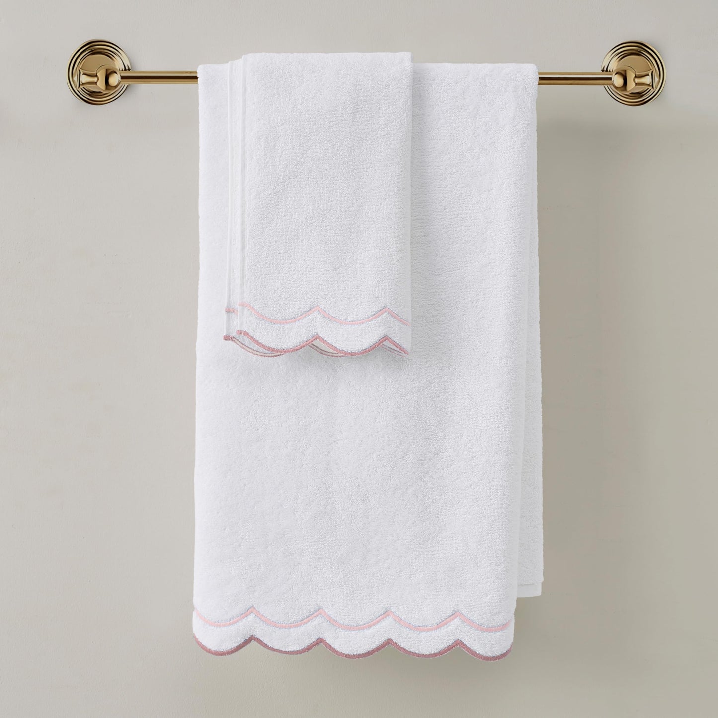 Peri Home 100% Cotton Hand Towel for Bathroom, Embroidered, Soft & Absorbent, 500 GSM, 1 Piece, 16" x 27", White with Blue Scallop