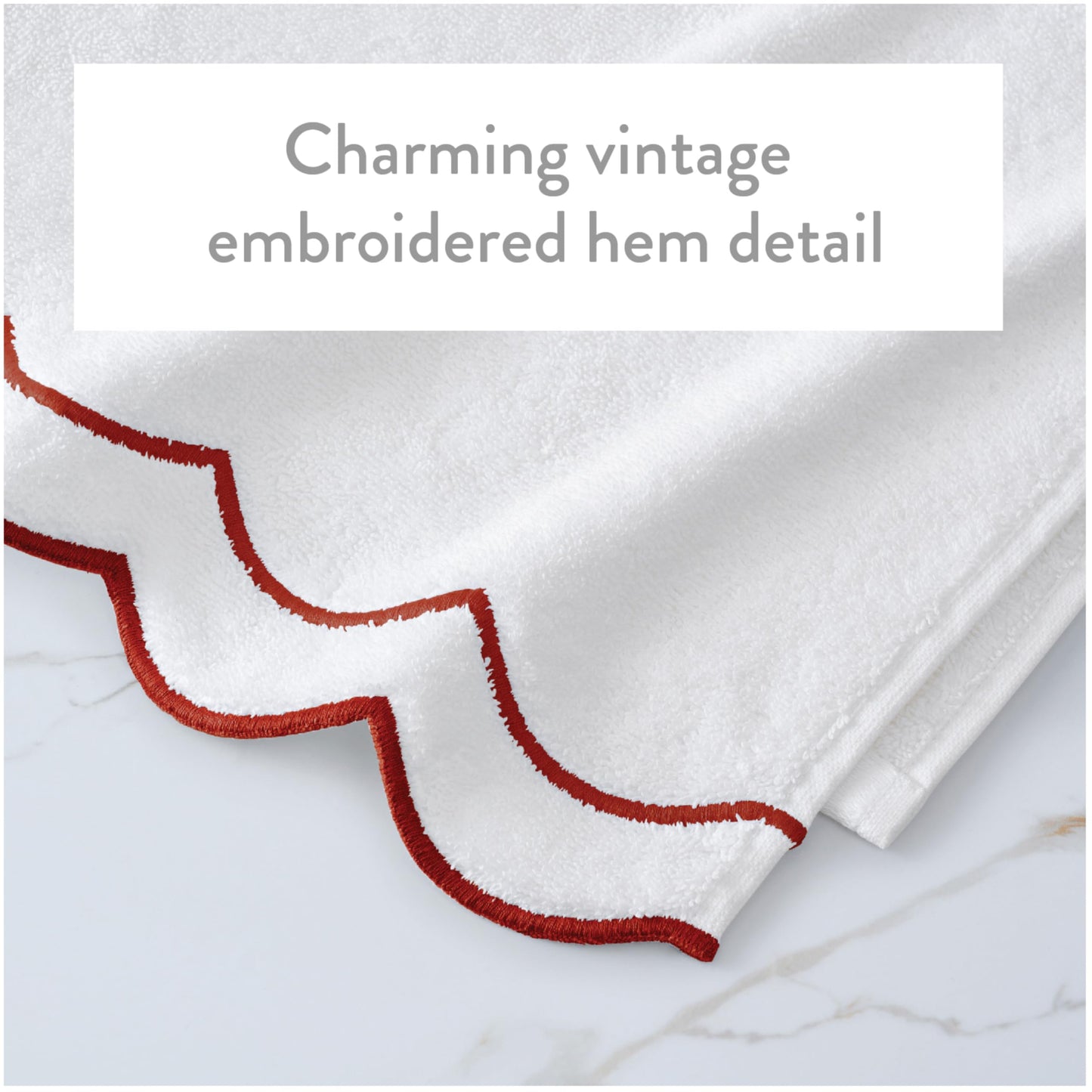 Peri Home 100% Cotton Hand Towel for Bathroom, Embroidered, Soft & Absorbent, 500 GSM, 1 Piece, 16" x 27", White with Blue Scallop