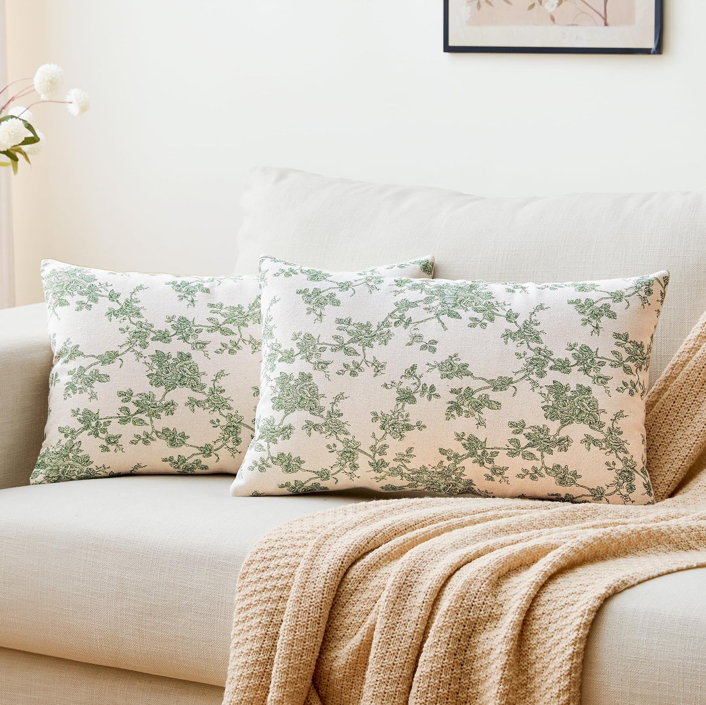Cotton Pastoral Floral Throw Pillow Covers 18x18 Set of 2