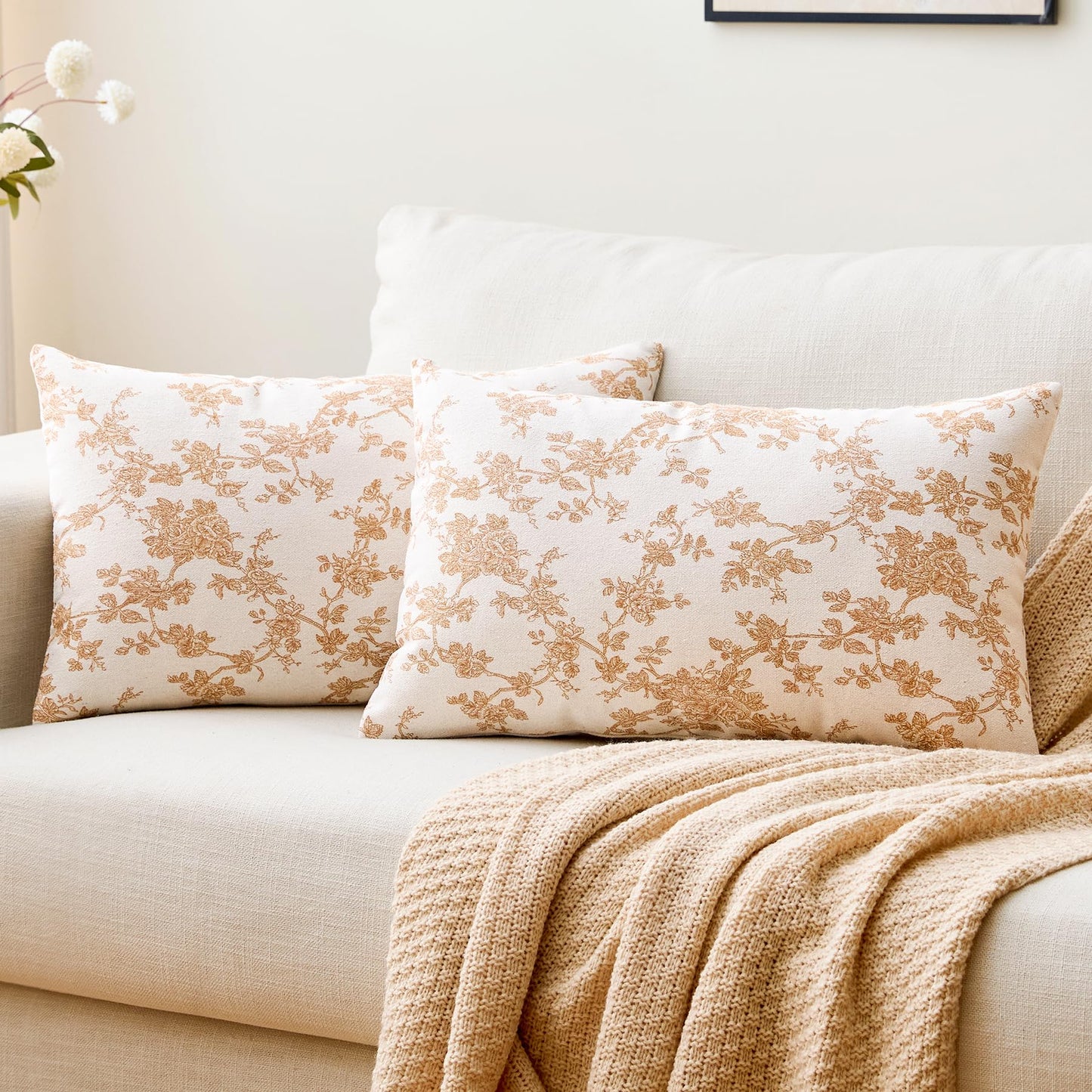 Cotton Pastoral Floral Throw Pillow Covers 18x18 Set of 2