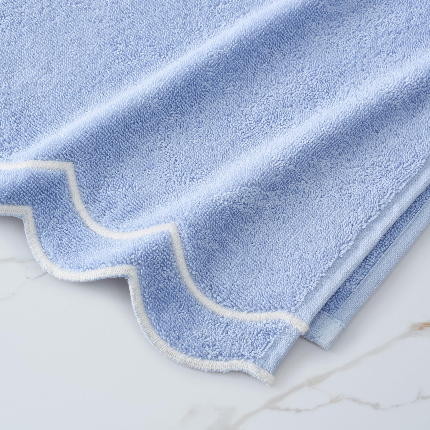 Peri Home 100% Cotton Hand Towel for Bathroom, Embroidered, Soft & Absorbent, 500 GSM, 1 Piece, 16" x 27", White with Blue Scallop