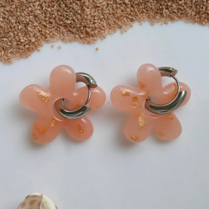 Boucles D’oreilles En Résine Yasmine Rose / Créole Argentée